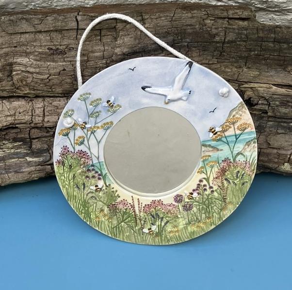 Handmade Ceramic Bee & Meadow Mirror