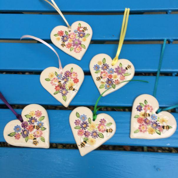 Ribboned Ceramic Hearts