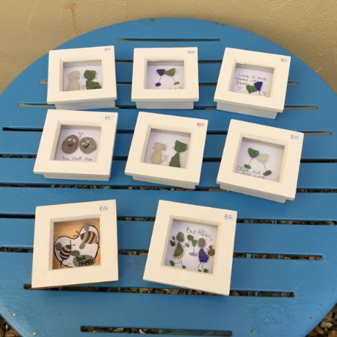 Rosey Reed Small Box Frames - sea glass & pebble pictures