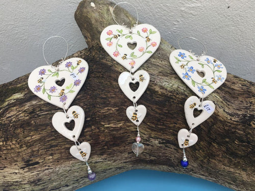 Heart Shaped Flower & Bee Hangings