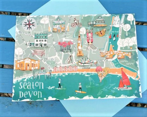 Seaton Illustrated Town Map A5 Cards