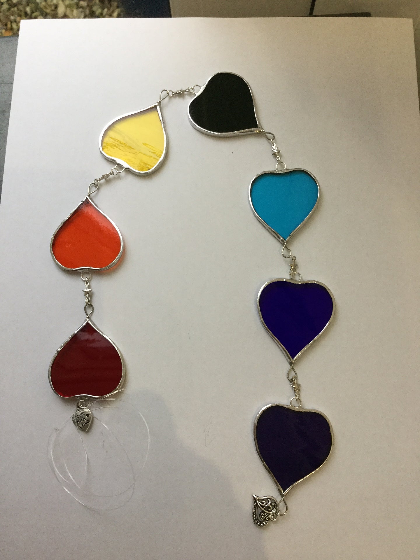 Devon Glass Studio Rainbow String of 7 Hearts