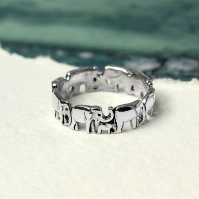 Mother & Baby Elephant Sterling Silver Ring